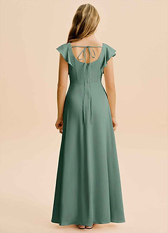 Azazie Bondi Junior A라인 사이드 슬릿 스트레치 새틴 플로어 길이 주니어 신부 들러리 드레스 image2