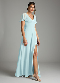 Azazie Kimber Bridesmaid Dresses Sea Glass A-Line Flounce Sleeve Chiffon Dress image6