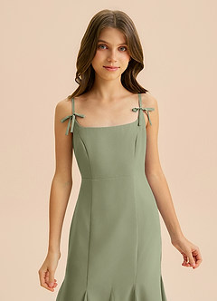 Azazie Evey Junior Abito Sirena in Chiffon Plissettato Pistacchio image6