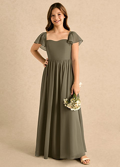 Azazie Patsy Girls Formal Robe Demoiselle D'honneur Fillette Robe Trapèze en Mousseline de soie Décolleté en cœur Vert Saule image4