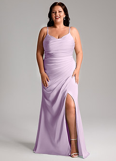 Azazie Deandra Bridesmaid Dresses Frosted Lilac Mermaid Pleated Stretch Satin Dress image9