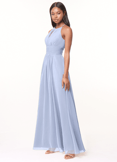 Azazie Bonnie Bridesmaid Dresses Ice A-Line Keyhole Ruched Chiffon Dress image3