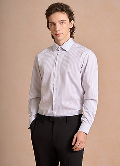 front Aiden Midnight Blue Black 100% Cotton Non-Iron Striped Dress Shirt