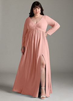 Azazie Teton Robes de demoiselle d'honneur de maternité Robe Trapèze Manche longue Longueur ras du sol Mousseline de soie image7