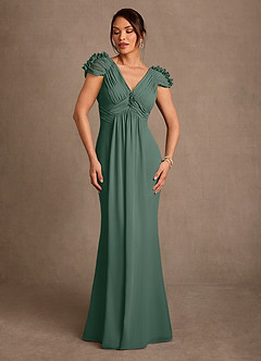 Azazie Louella Mother of the Bride Dresses Sea Moss A-Line Pleated Chiffon Dress image1