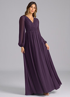 Azazie Palerma Bridesmaid Dresses Plum A-Line Long Sleeve Chiffon Dress image4