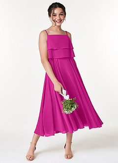 Azazie Ensley Junior Abito A-Line in Chiffon Plissettato Fucsia image5