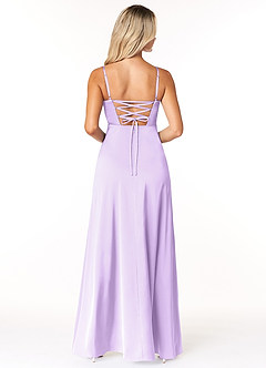 Azazie Marchella 신부 들러리 드레스 A라인 코르셋 스트레치 새틴 바닥 길이 드레스 image2