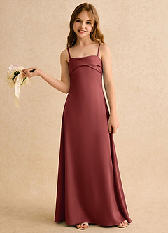 Azazie Mirabella Girls Formal vestidos de niña de las flores Vestido Terracota de Satén Elástico de Recto con Escote corazón image3
