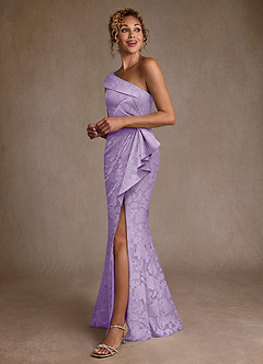 Azazie Hampton Venta Final Vestido de Lila de Devorado Floral de Corte Sirena con Hombro unilateral image2
