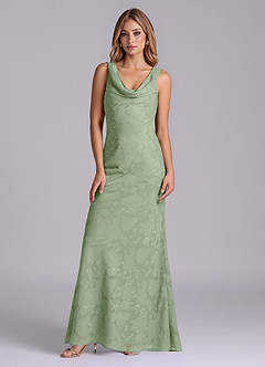 Azazie Rylina At-home Try On Dresses Emerald Mermaid Floral Burnout Dress image5