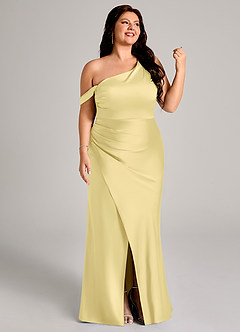 Azazie Madelyn Bridesmaid Dresses Lemon Sorbet Mermaid One Shoulder Stretch Satin Convertible Dress image13