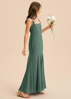 Azazie Evey Junior Abito Sirena in Chiffon Plissettato Muschio Marino image5