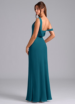 Azazie Madelyn Bridesmaid Dresses Ink Blue Mermaid Off the Shoulder Chiffon Convertible Dress image6