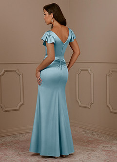 Azazie Roya Mother of the Bride Dresses Moody Blue Mermaid V-Neck Pleated Stretch Satin Dress image3
