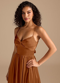 Azazie Zeya Bridesmaid Dresses Copper A-Line Pleated Metallic Satin Dress image3
