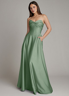 Azazie Meleena Bridesmaid Dresses Matcha A-Line Strapless Stretch Satin Dress image1