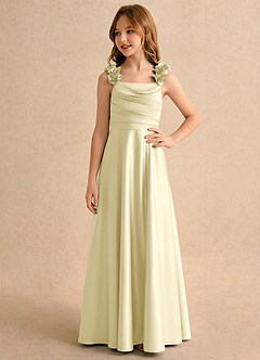 Azazie Rosita Girls Formal Flower Girl Dresses Lemon Sorbet A-Line Pleated Stretch Satin Dress image4