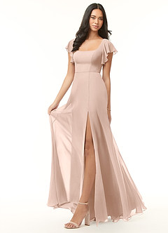 Azazie Bondi Bridesmaid Dresses English Rose A-Line Ruffled Chiffon Dress image4