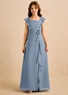 Azazie Soso Girls Formal Blomsterpigekjoler A-Line Plisseret Chiffon Gulv-længde Kjole image3