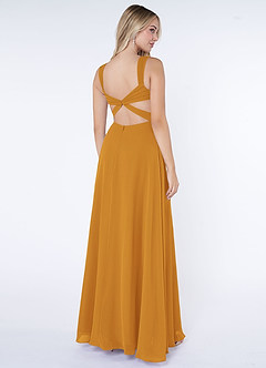Azazie Nahrin Bridesmaid Dresses Butterscotch A-Line V-Neck Pleated Chiffon Dress image4