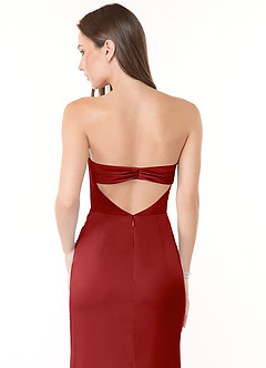 Azazie Leonis Brautjungfernkleider Wandelbar Meerjungfrau-Linie Plissee Stretch-Satin Kleid Granatapfelrot image2