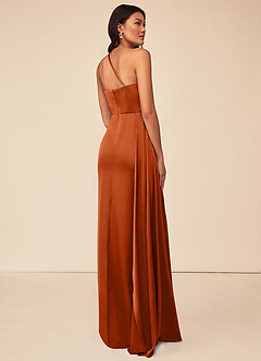 Azazie Maron Bridesmaid Dresses Burnt Orange A-Line One Shoulder Stretch Satin Dress image7