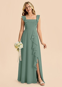 Azazie Nori Junior A-Linie Gestreift Chiffon Kleid Eukalyptus image1