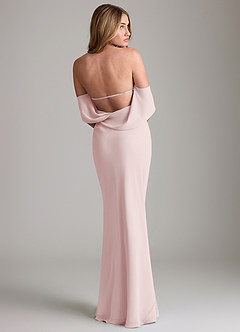 Azazie Lusinda Vestidos de madrinha de casamento Vestido Rosa Corado de Chiffon de sereia com Fora do ombro image2