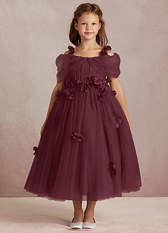 Azazie Shaylee Jurken voor bloemenmeisjes A-Lijn Jurk van Tule Off the Shoulder Cabernet image3