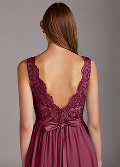Azazie Elly Bridesmaid Dresses Mulberry A-Line Lace Scoop Neck Chiffon Dress image4