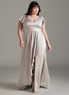 Azazie Omari Bridesmaid Dresses Silver A-Line Stretch Satin Dress image8