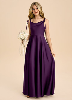 Azazie Popsy Junior A-Linie Schleifen Stretch-Satin Kleid Traube image5