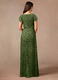 Azazie Lehi 신부의 어머니 드레스 A라인 보트넥 플로럴 번아웃 플로어 길이 드레스 image2