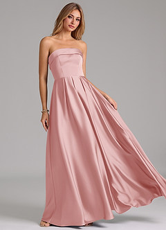 Azazie Lucienne Vestidos de damas de honor Vestido de Rosa Empolvado de Satén Elástico de Corte en A Convertible con Sin tirantes image8