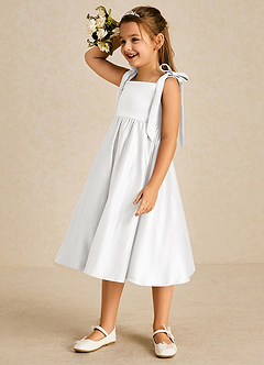 Azazie Chelsie vestidos de niña de las flores Vestido de Blanco de Satin Mate de Corte en A con Lazo image4