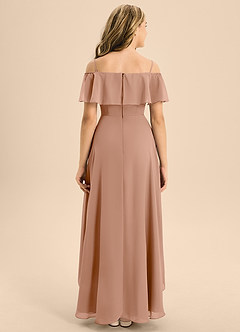 Azazie Maggie Junior A-Linie Schulterfrei Chiffon Kleid Champagner Rosa image2