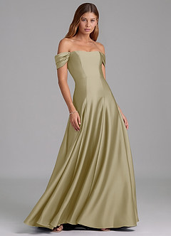 Azazie Seriana Vestidos de damas de honor Vestido de Musgo Verde de Satén Elástico de Corte en A Convertible con Vestidos sin tirantes image4