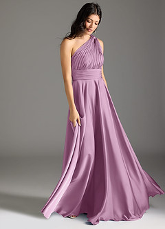Azazie Charlize Bridesmaid Dresses Wisteria A-Line One Shoulder Stretch Satin Dress image3