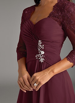 Azazie Devereaux Mother of the Bride Dresses Cabernet A-Line Lace Chiffon Dress image5