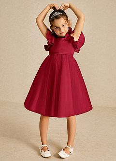 Azazie Kaeya Flower Girl Dresses Scarlet A-Line Bow Tulle Dress image3
