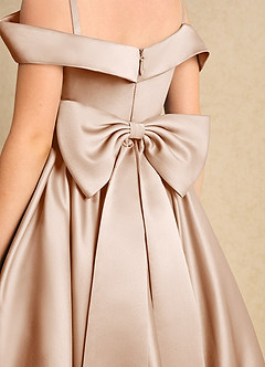 Azazie Favia Flower Girl Dresses English Rose A-Line Off the Shoulder Matte Satin Dress image7