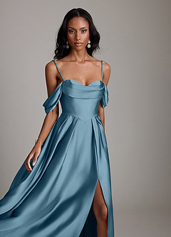 Azazie Loisa Vestidos de damas de honor Vestido de Bermudas de Satén Elástico de Corte en A con Vestidos sin tirantes image3