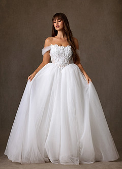 Azazie Sariyah Wedding Dresses Diamond White Ball-Gown Off the Shoulder Tulle Dress image6