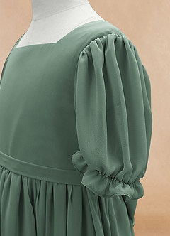 Azazie Joss Flower Girl Dresses Eucalyptus A-Line with Sleeves Chiffon Dress image8