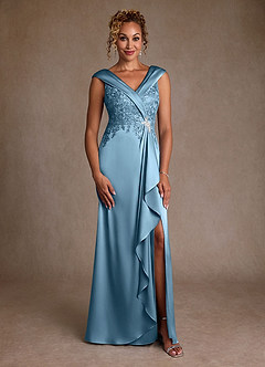 Azazie Santa Monica vestidos de madre de la novia Vestido de Azul Acero de Encaje de Corte en A image3