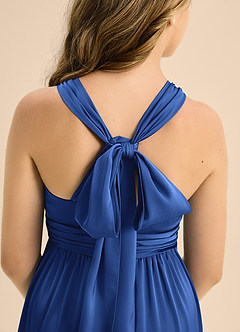 Azazie Jaylah Junior Abito A-Line in Raso Elasticizzato Plissettato Blu Reale image7