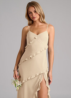 Azazie Nancie Bridesmaid Dresses Champagne Mermaid Ruched Chiffon Dress image7