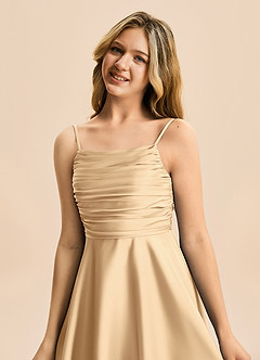 Azazie Miko Junior Gold A-Line Pleated Stretch Satin Dress image8