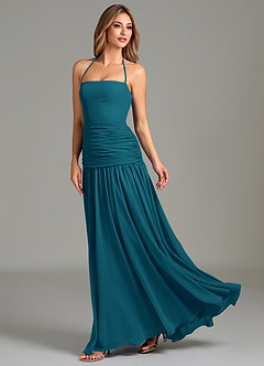 Azazie Vashti Bridesmaid Dresses Ink Blue A-Line Chiffon Dress image5